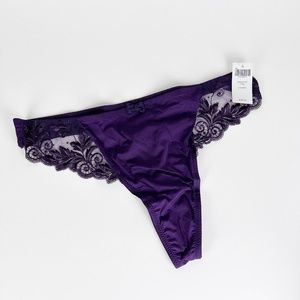 NEW Soma SENSUOUS LACE THONG PANTIES Size XL Blackberry Purple Rhinestone